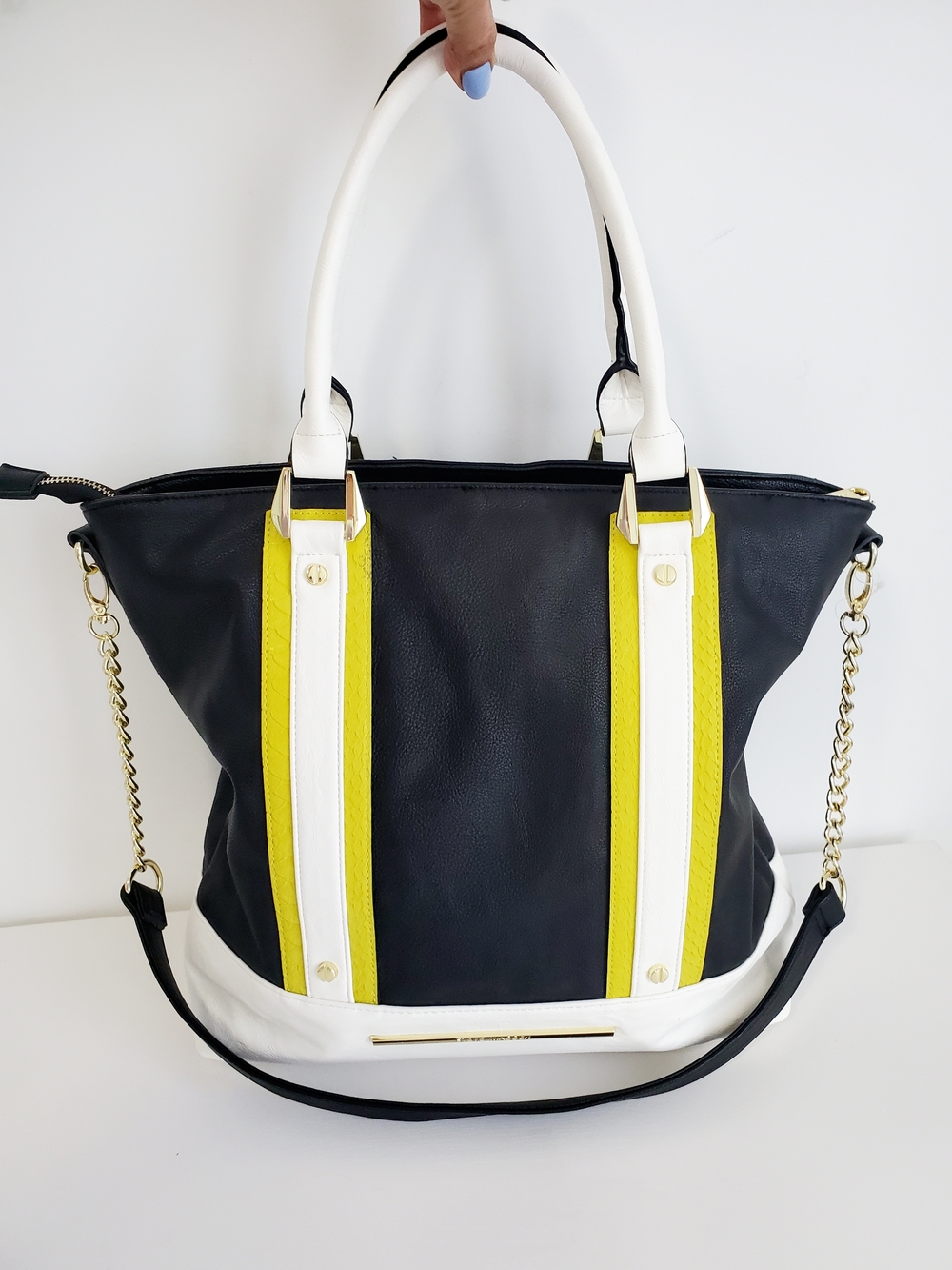 Steve Madden Black White Yellow Tote Bag